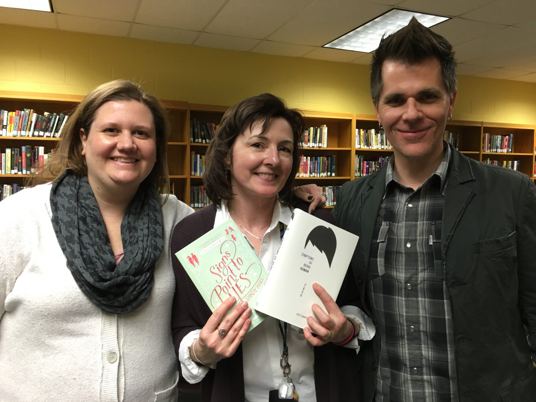 Author Sandy Hall, Librarian Kim Dare, and Me